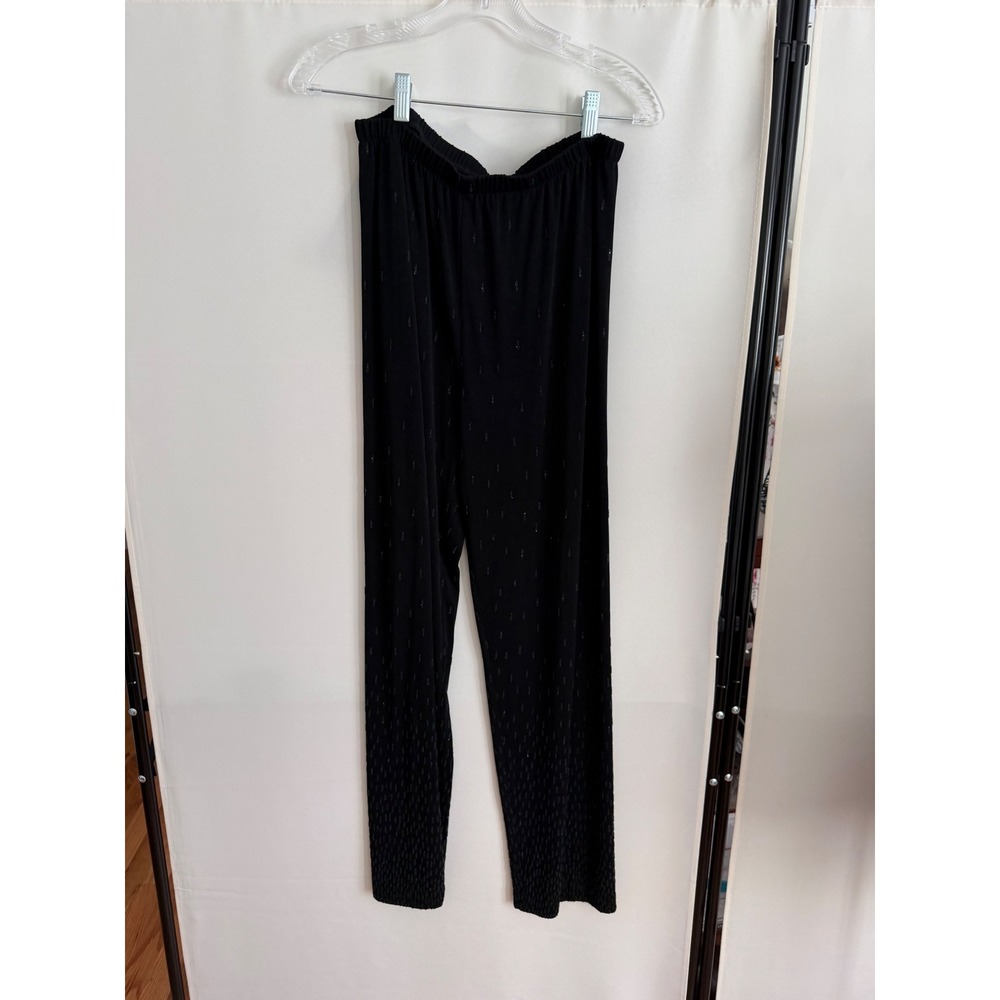Chicos Travelers Black Textured Slinky Knit Elastic Waist Pants Size 2 Large